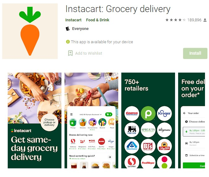 2.) Instacart grocery delivery