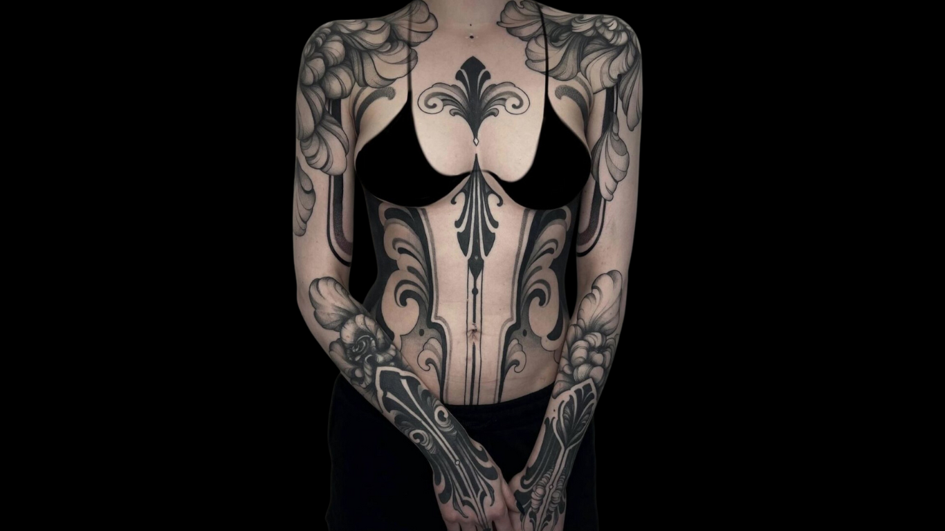 The art of bold, dark ornamental tattooing by Annabelle Meister.