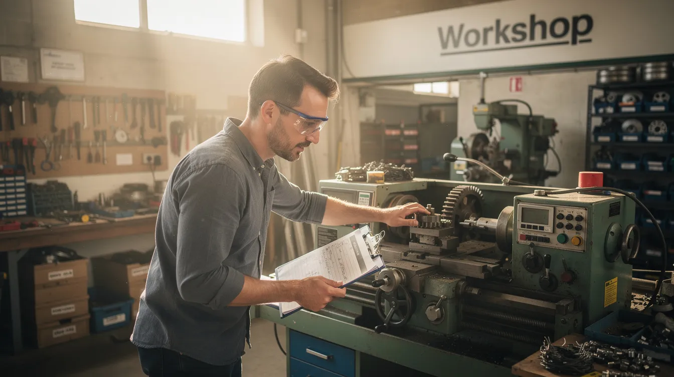 1204b2e3 e377 4e57 a254 a785d96b90a0 The image depicts a small business workshop where an entrepreneur is closely examining machinery, reflecting the hands-on approach often essential for micro and small enterprises. This setting highlights the importance of financial support and credit facilities, such as collateral-free business loans, for fostering growth and stability in small businesses.