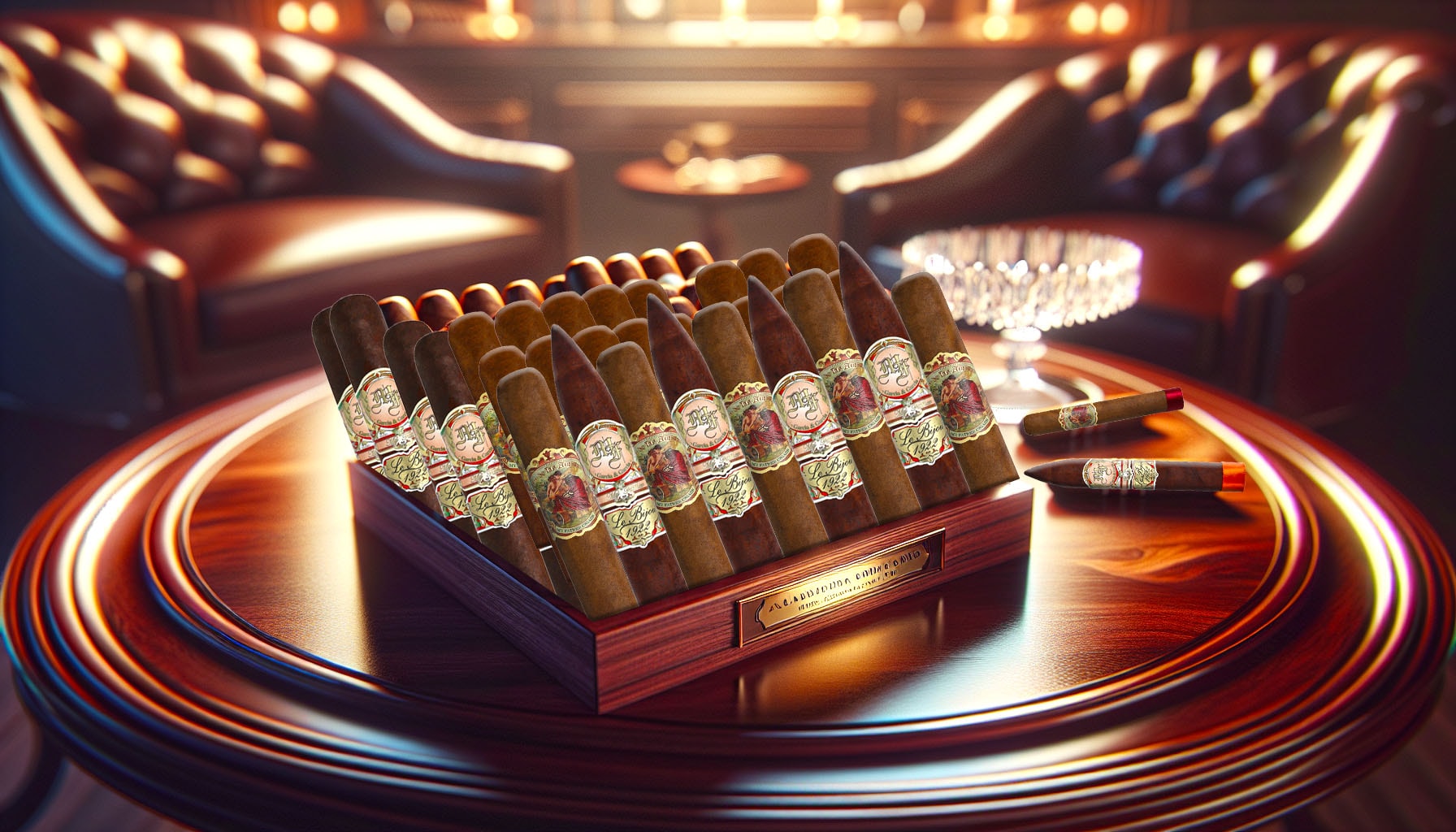 An artistic representation of award-winning cigars, including a blurred My Father Cigars.