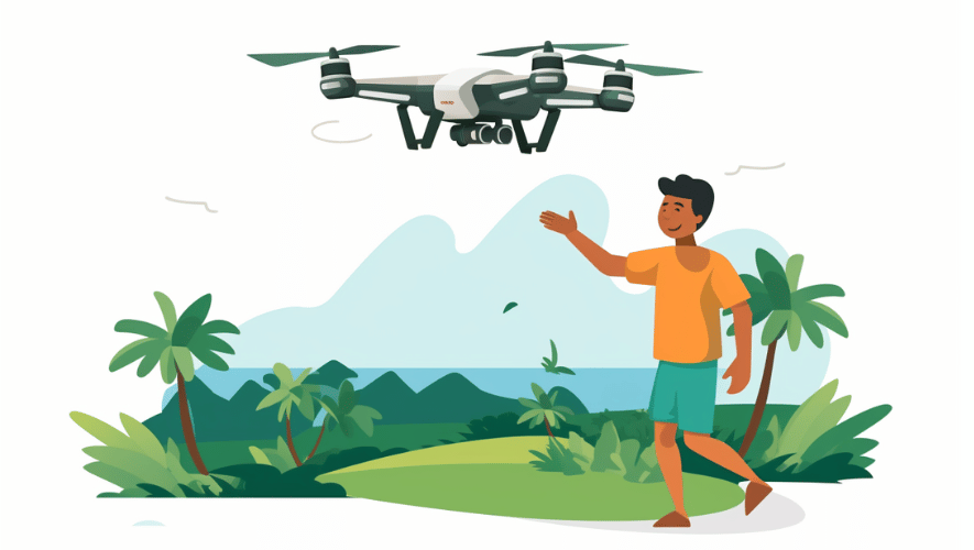 Aerial view of a recreational drone pilot flying a drone in Hawaii