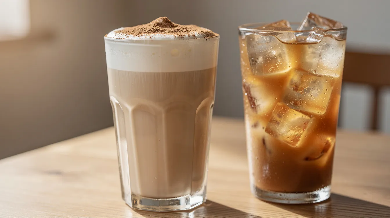 Chai latte ze spienionym mlekiem i iced chai latte z lodem