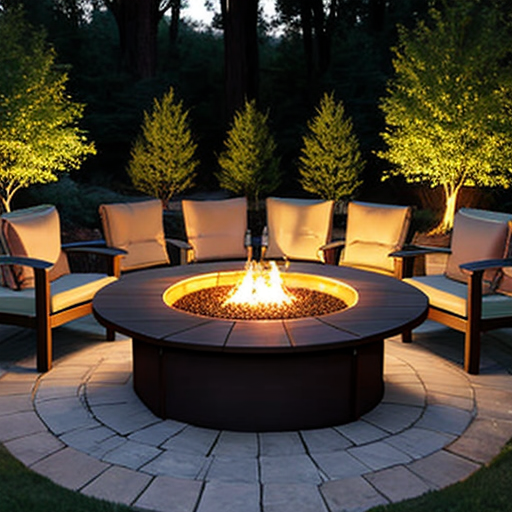 Beautiful outdoor fire pit with pavers and outdoor furniture.
