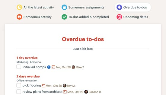 Basecamp's overdue to-dos view