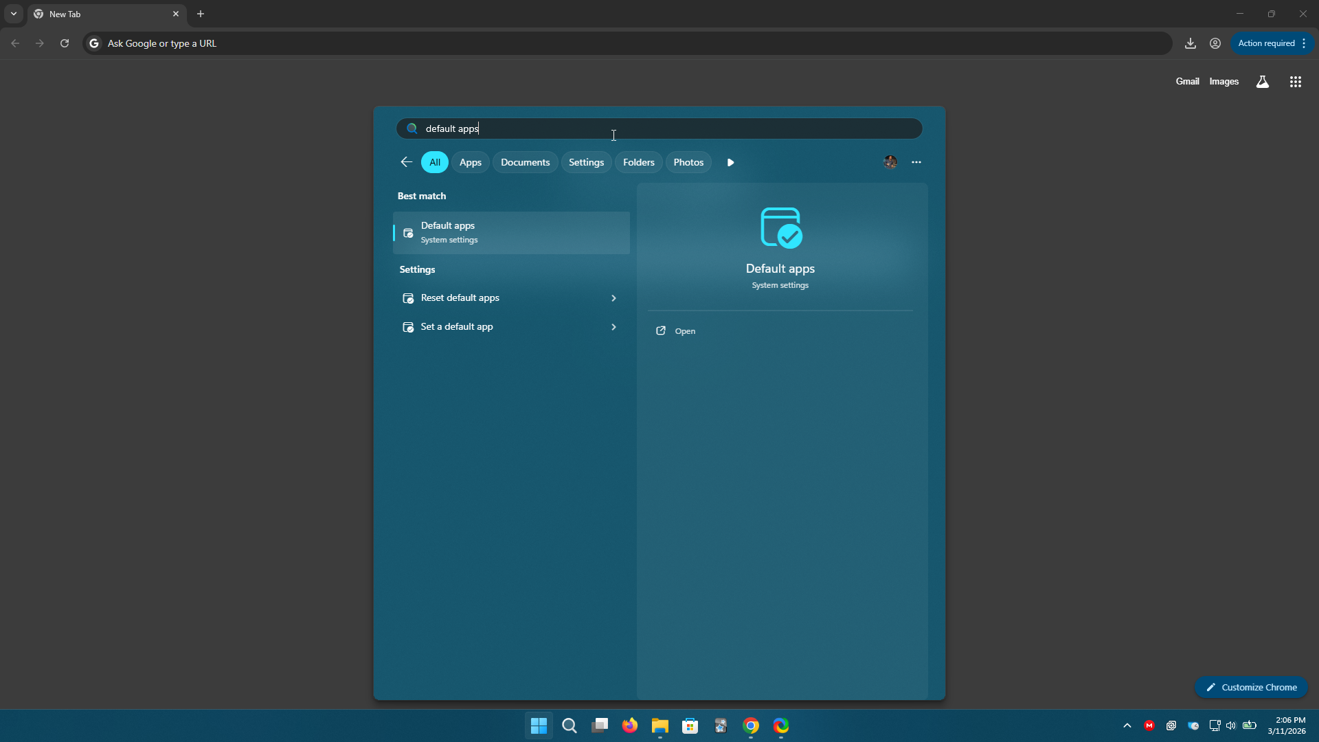 Search for Default Apps