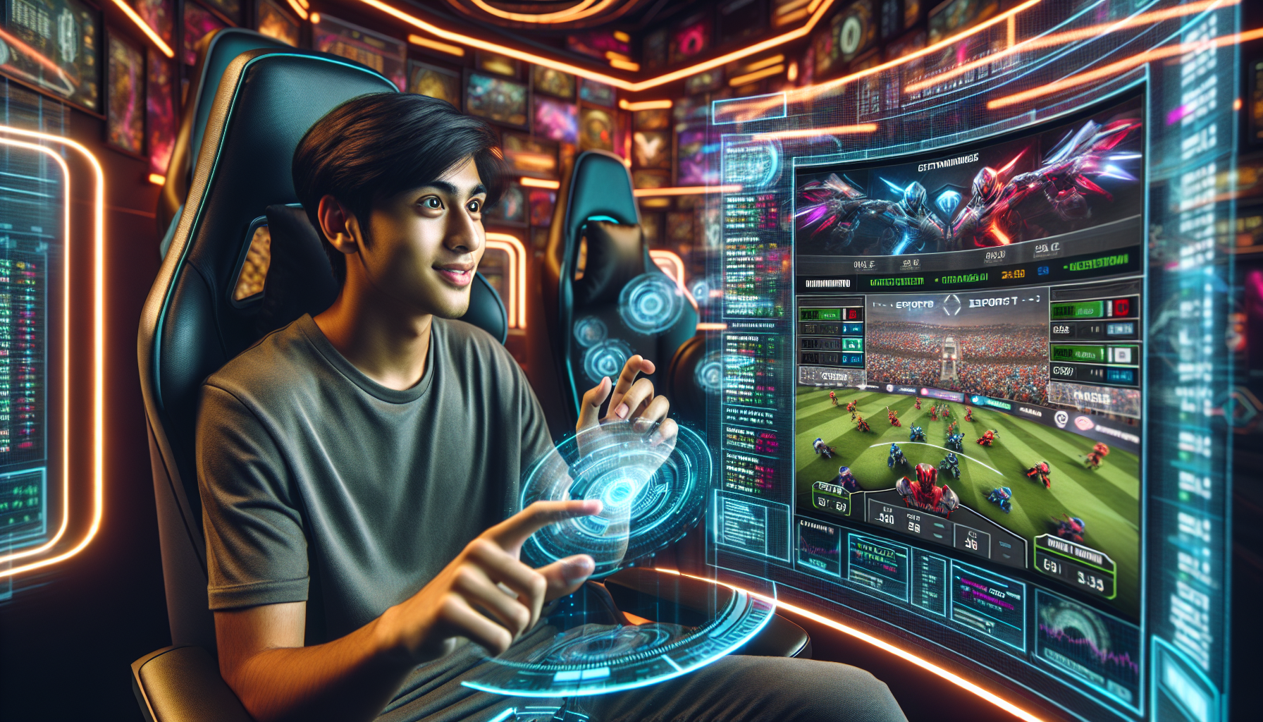 Illustration of a person engaging in live esports betting with interactive features
