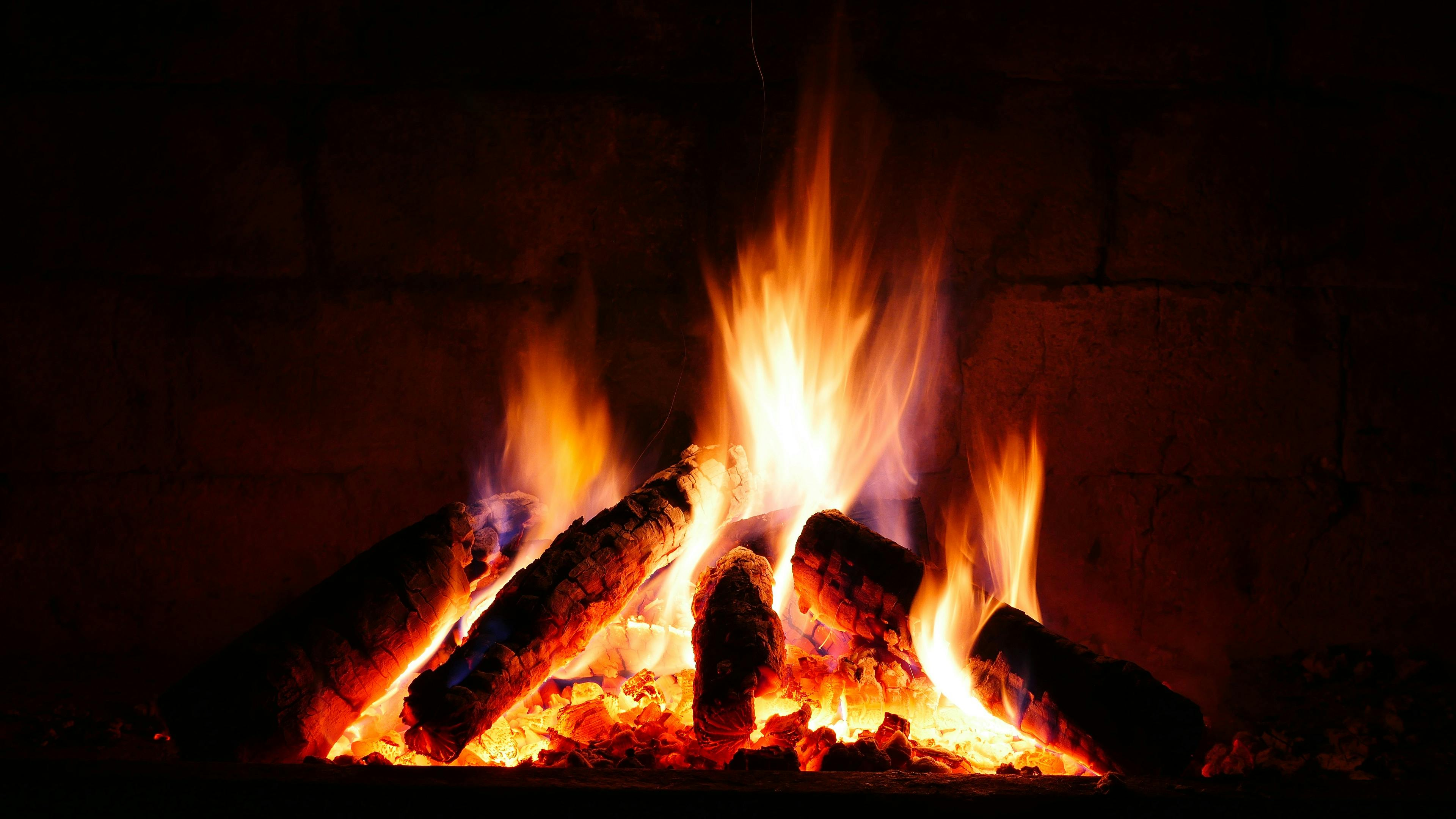 Burning fireplace