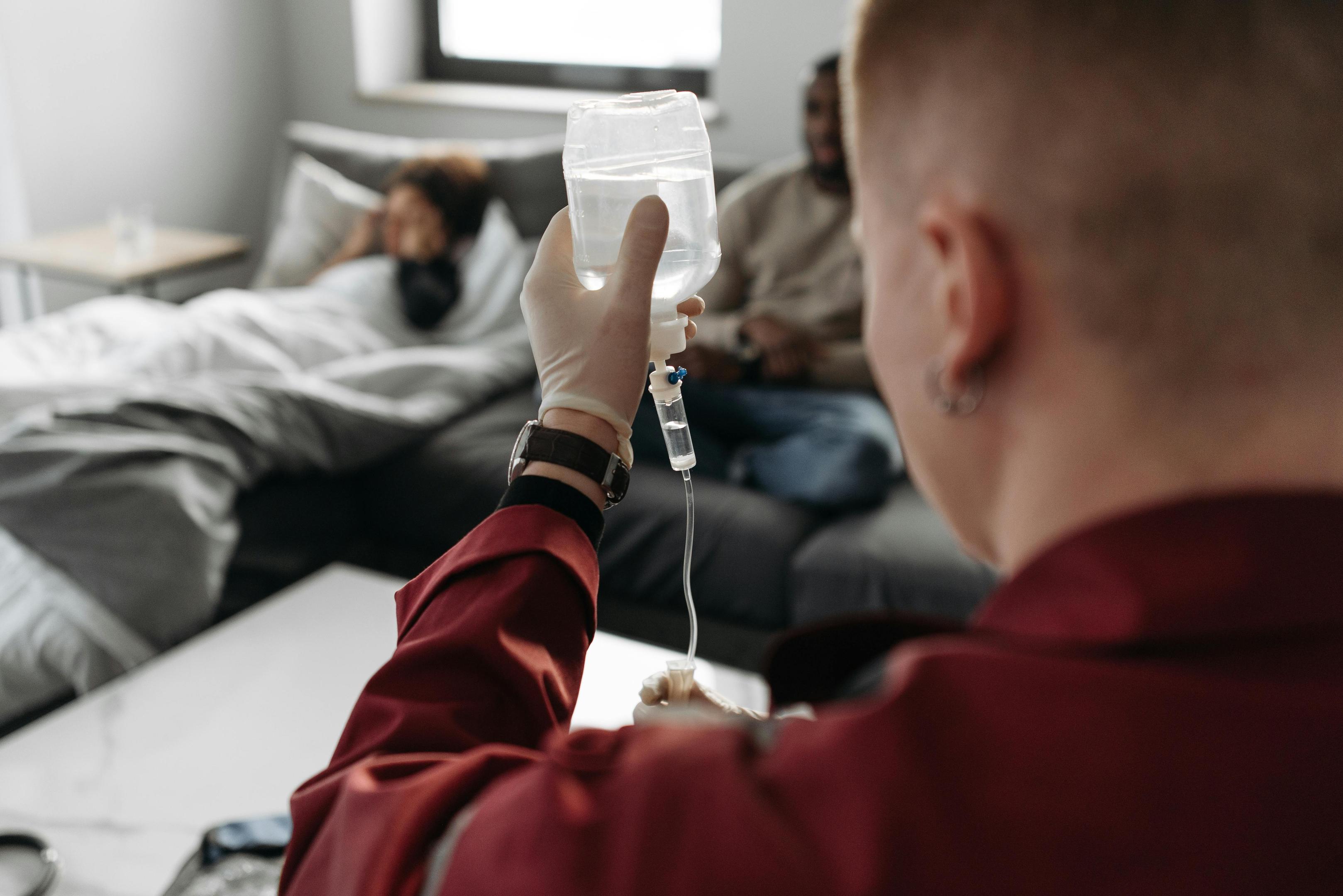 Patient is treated with IV medications in recovery, showing a part of the detox timeline and withdrawal management