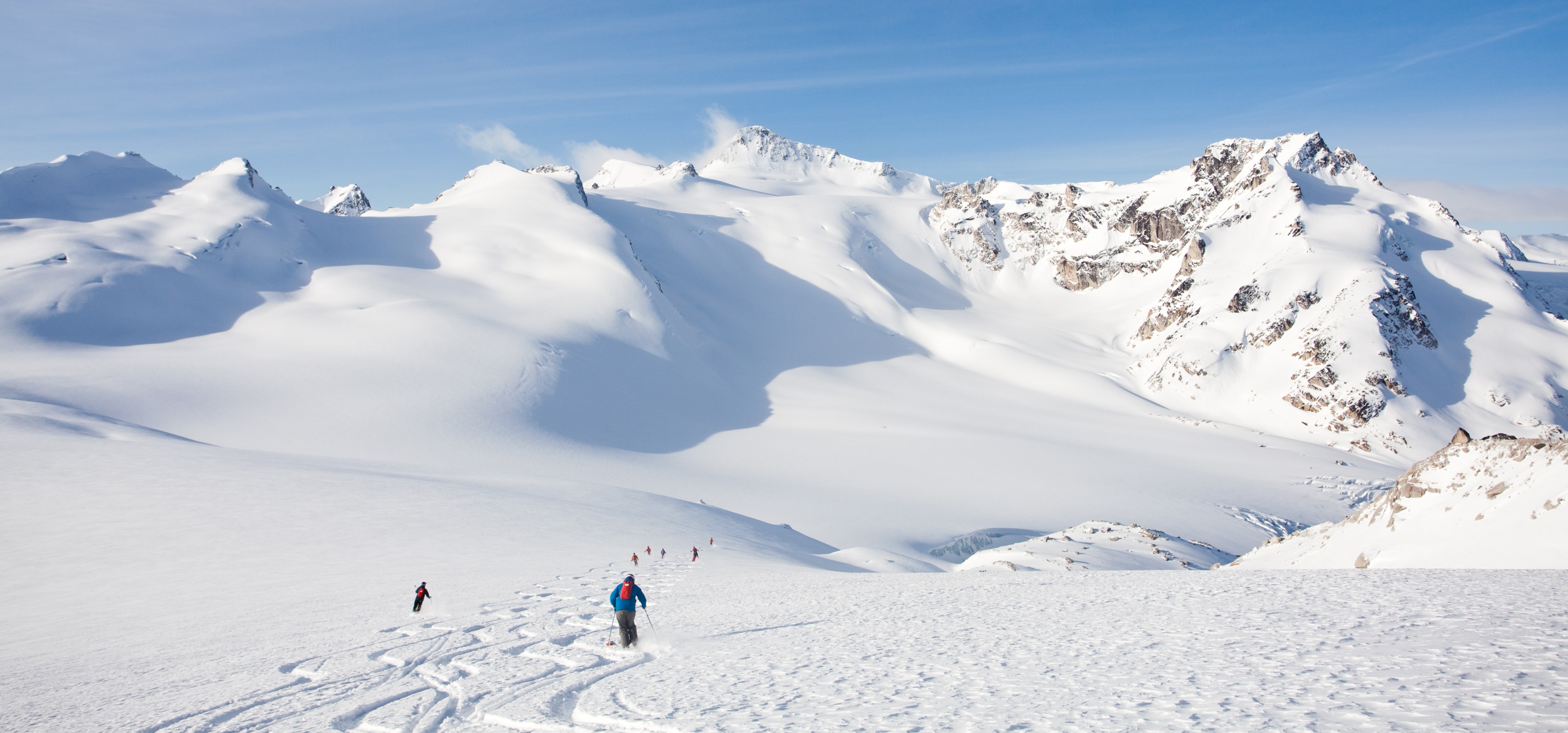 Backcountry skiing on a glacier.