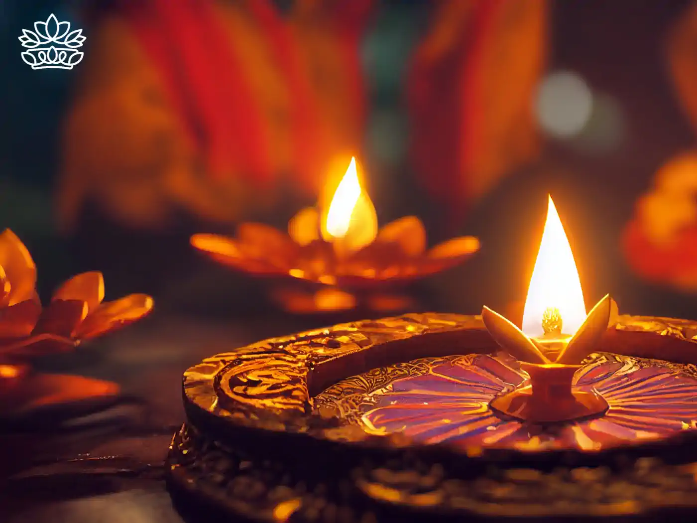 Traditional Diwali clay lamps aglow during the Festival of Lights, symbolizing the triumph of light over darkness, beautifully captured to enhance the festive spirit. Diwali. Delivered with Heart by Fabulous Flowers and Gifts.