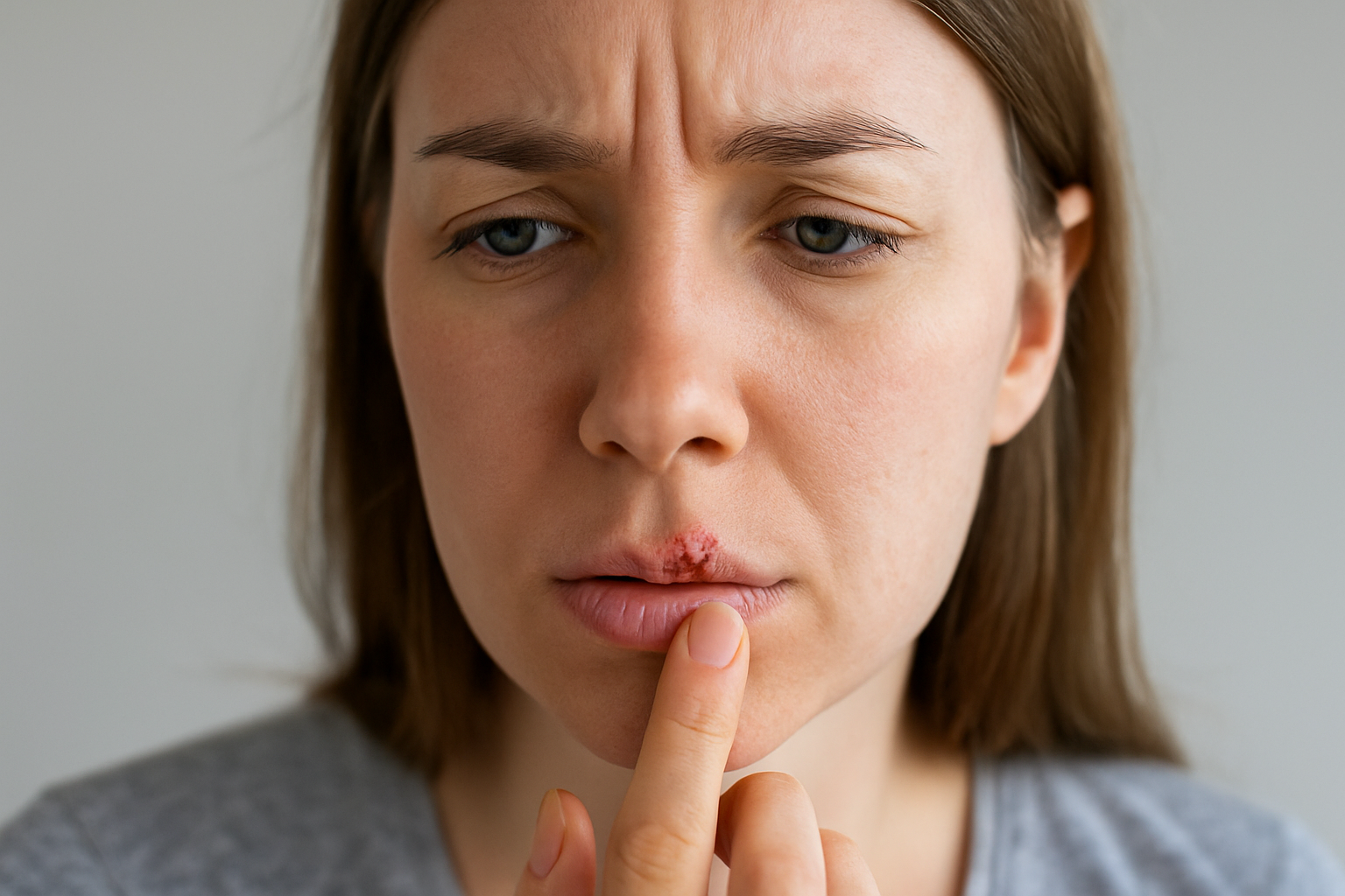 Herpes Munnsår: Hva Gjør Du Når Leppa Plutselig Blomstrer? 18 Kvinne med herpesutbrudd på leppen.