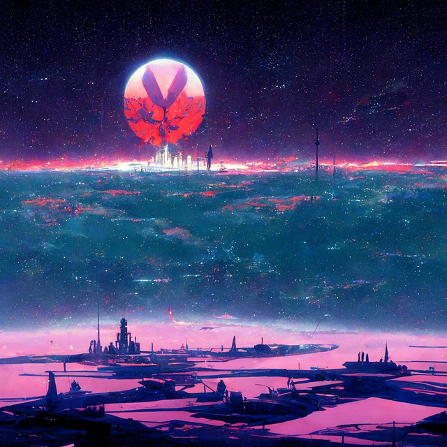 midjourney, evangelion, moonlit city