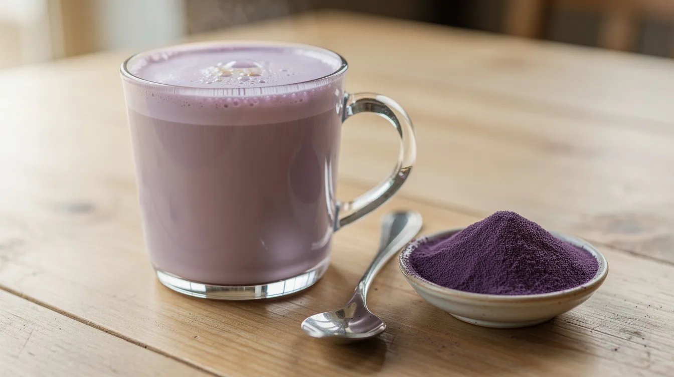 Ube latte z fioletowego batata ube w proszku