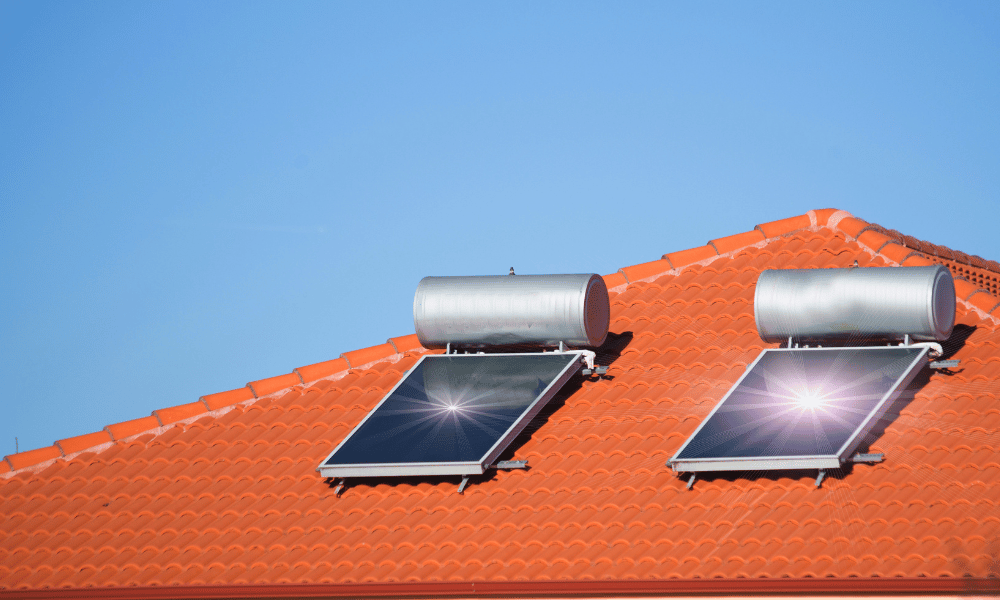 A solar thermal panel installed on a roof, generating heat from the sun