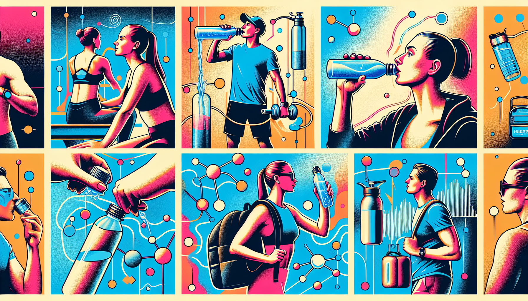 Illustration of various methods to incorporate hydrogen water into lifestyle