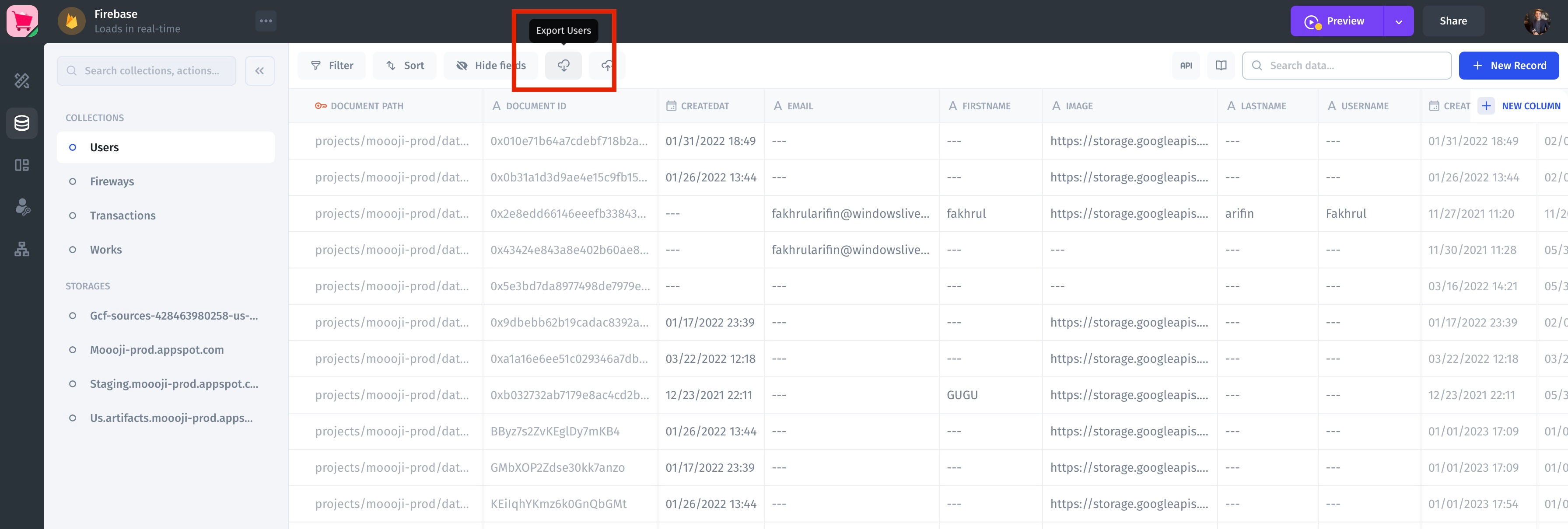 Export Firestore to CSV, JSON