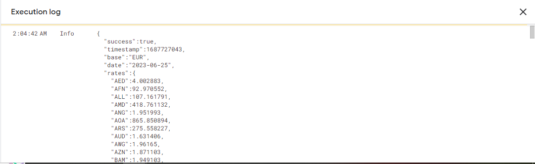 Output for google spreadsheet