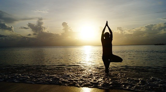 beach, yoga, sunset