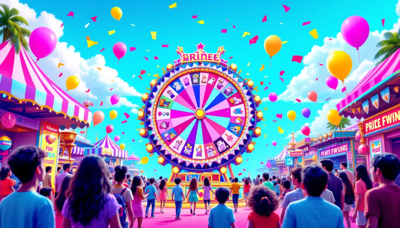 Nationwide event featuring a prize wheel hire service with a variety of prizes.