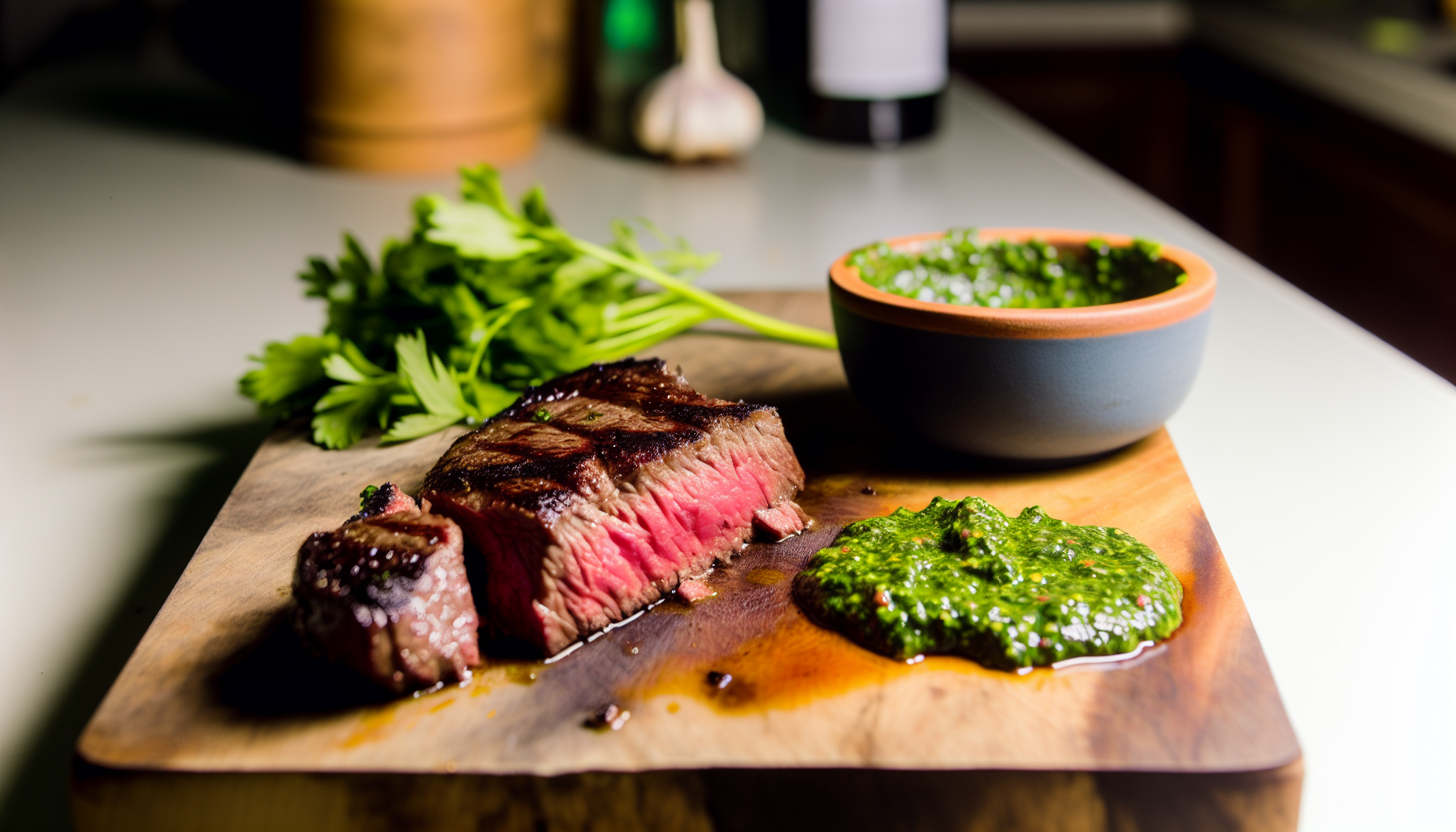 A traditional Argentine steak with chimichurri sauce