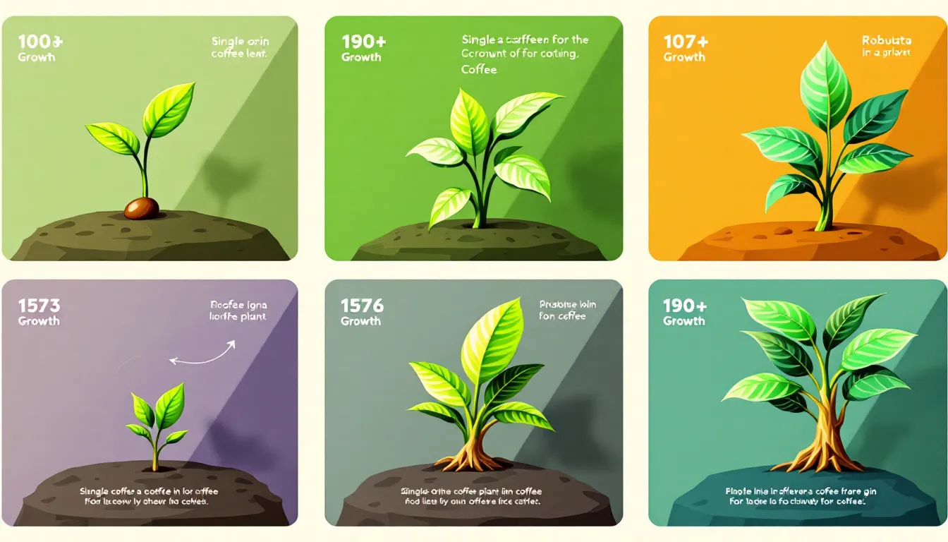 The growth process of single origin coffee, highlighting healthy coffee plants.