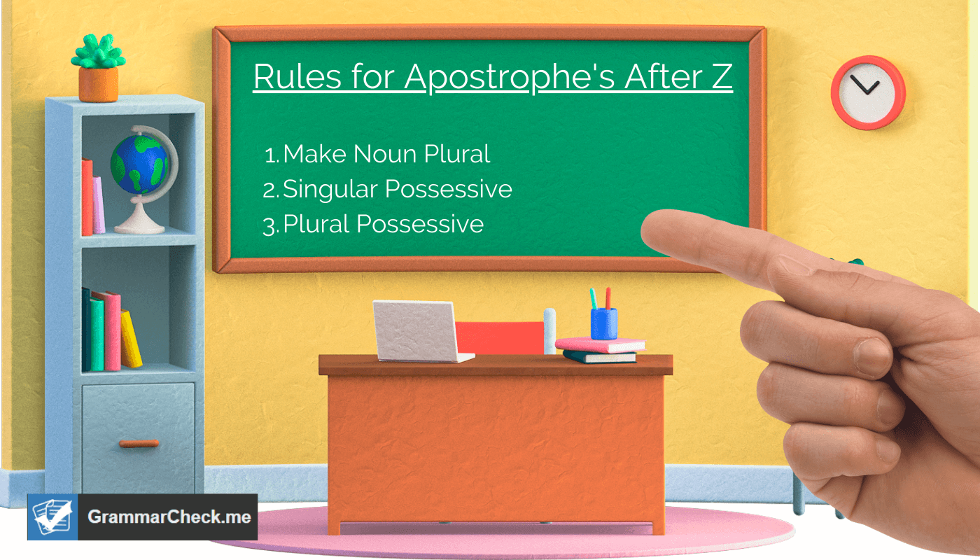 teacher demonstrating the rules for using an apostrophe after z