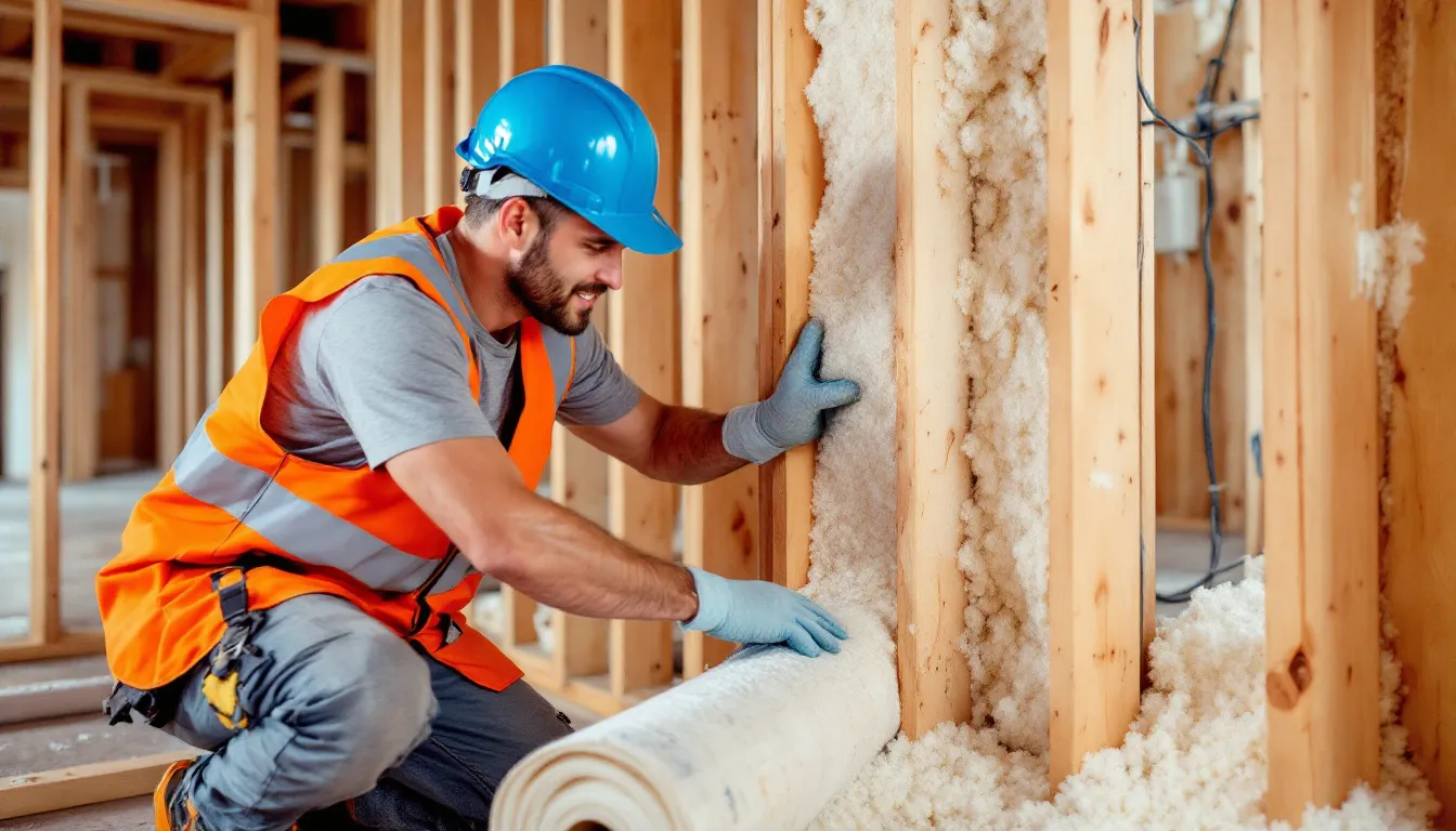 Een professionele installateur werkt aan de isolatie van een muur in de spouw van een huis, waarbij hij duurzame maatregelen toepast om de energiezuinigheid te verbeteren. Deze isolatiemaatregelen kunnen helpen bij het aanvragen van de ISDE subsidie voor huiseigenaren die willen verduurzamen.
