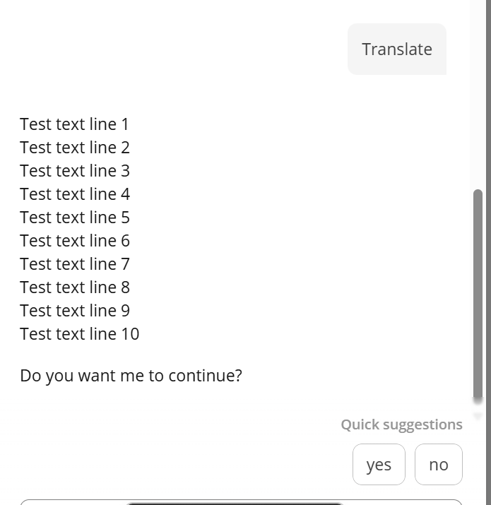 pdfFiller's AI document translator showing first 10 lines of translated text with prompt to proceed.