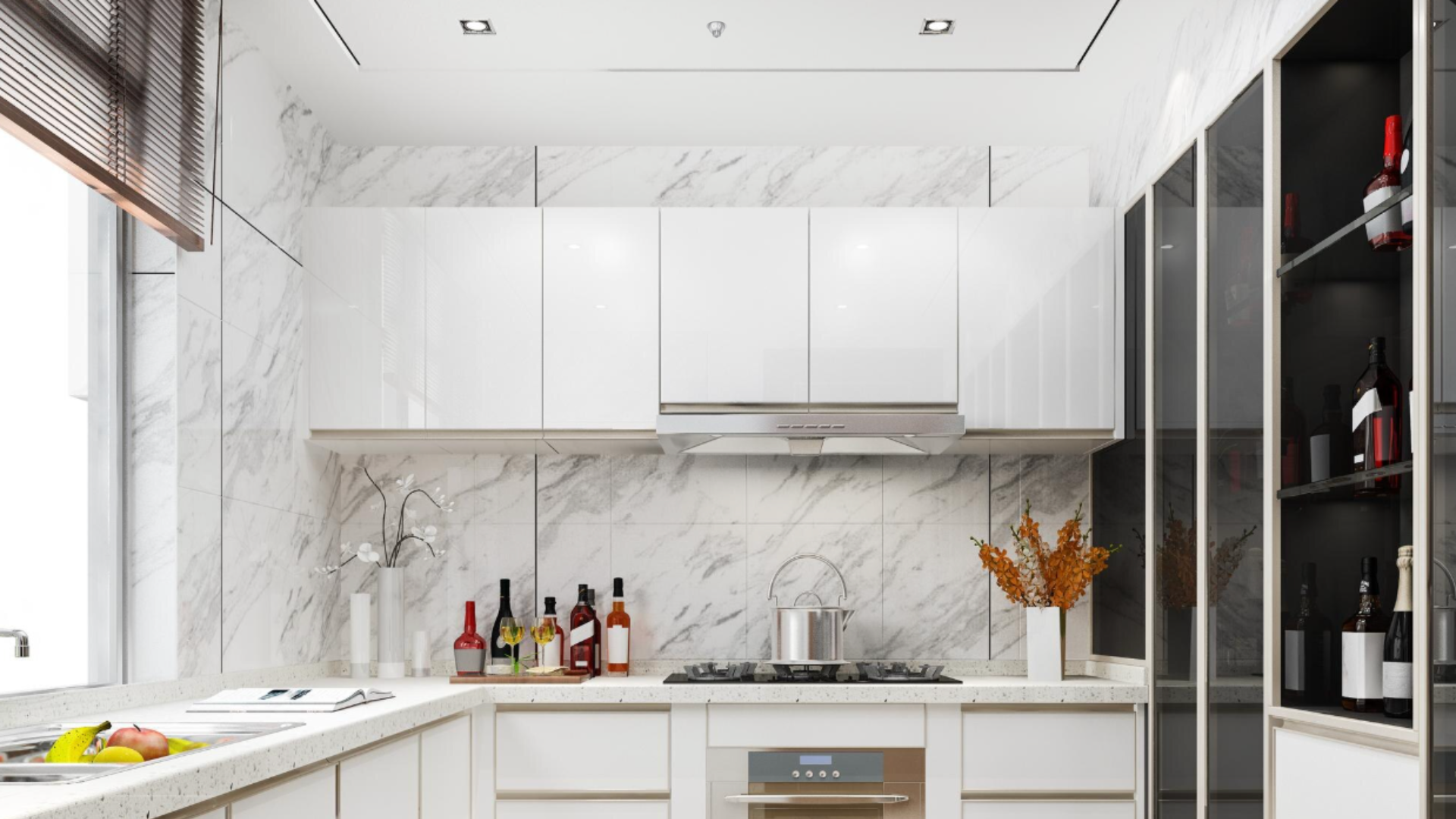 A modern kitchen with a fire suppression system