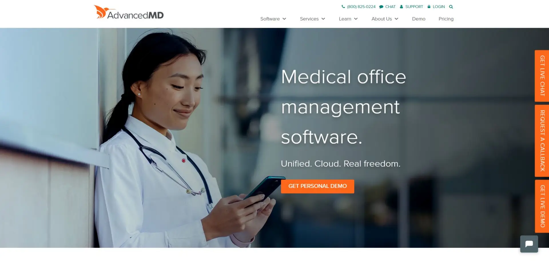 Homepage of AdvancedMD website