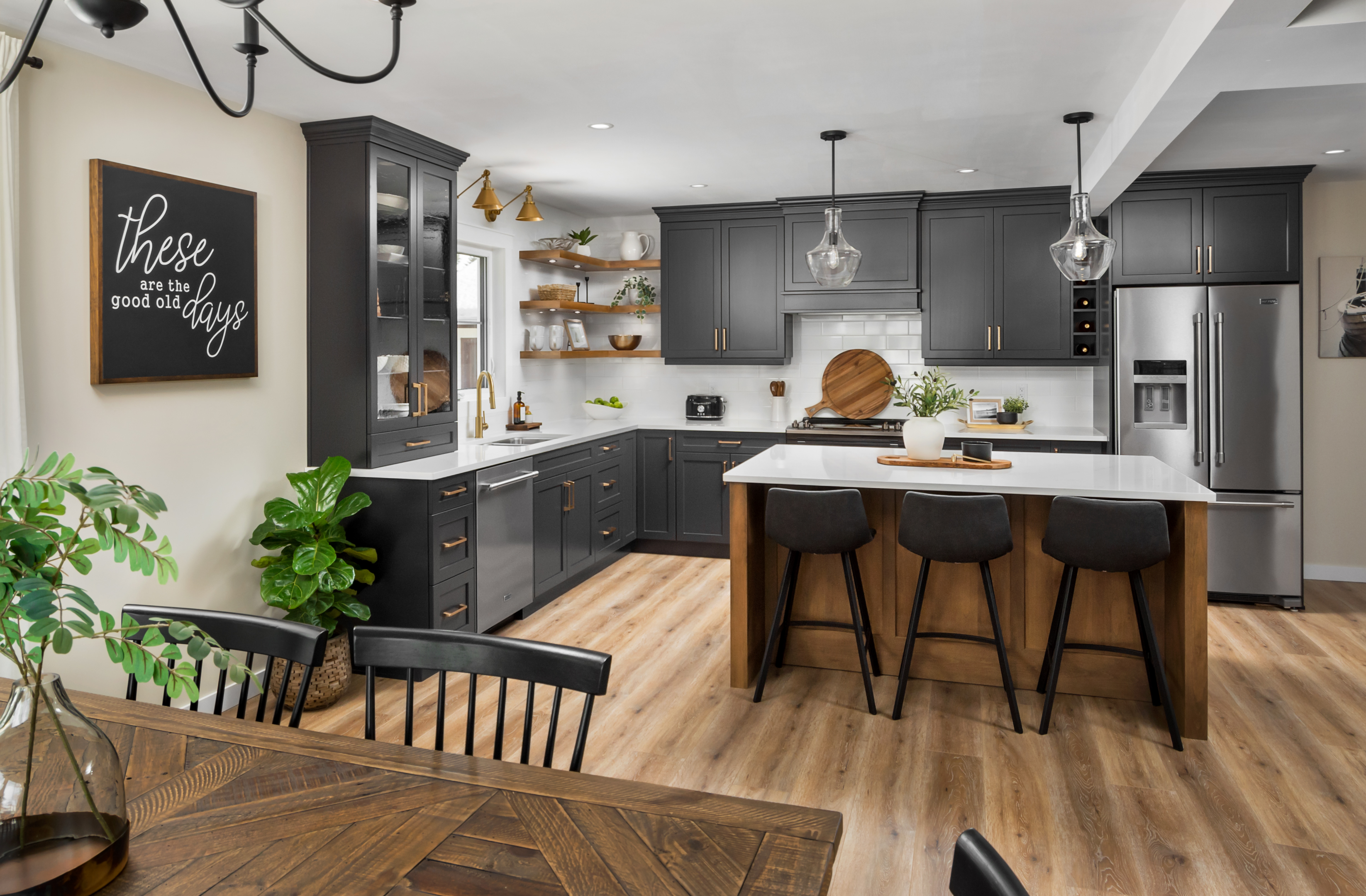 modern farmhouse black kitchen cabinets