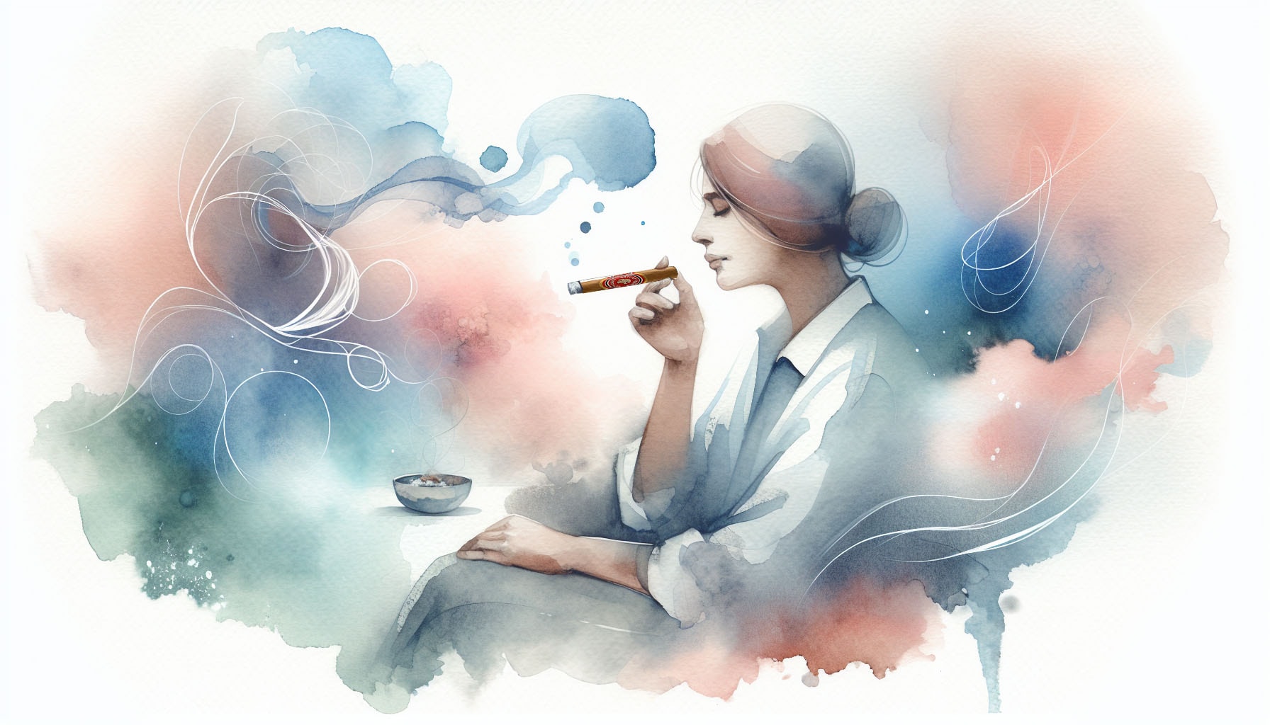 A watercolor painting of a smooth smoking experience with Arturo Fuente cigars.