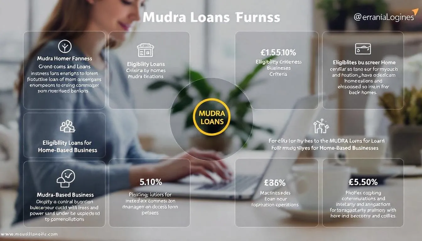 An overview of mudra loans for home-based businesses with a blurred image of a person working from home.