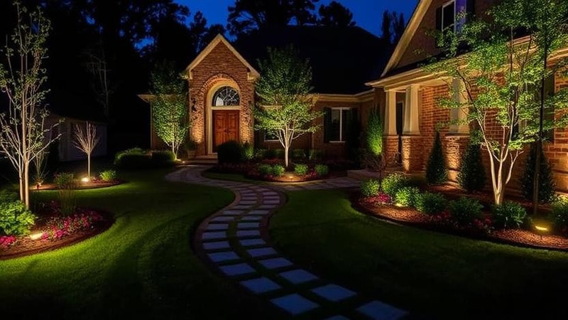 Yard and Landscape Lighting outside a modern barnhouse