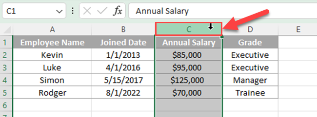 Select the adjacent columns or the column that you want to hide