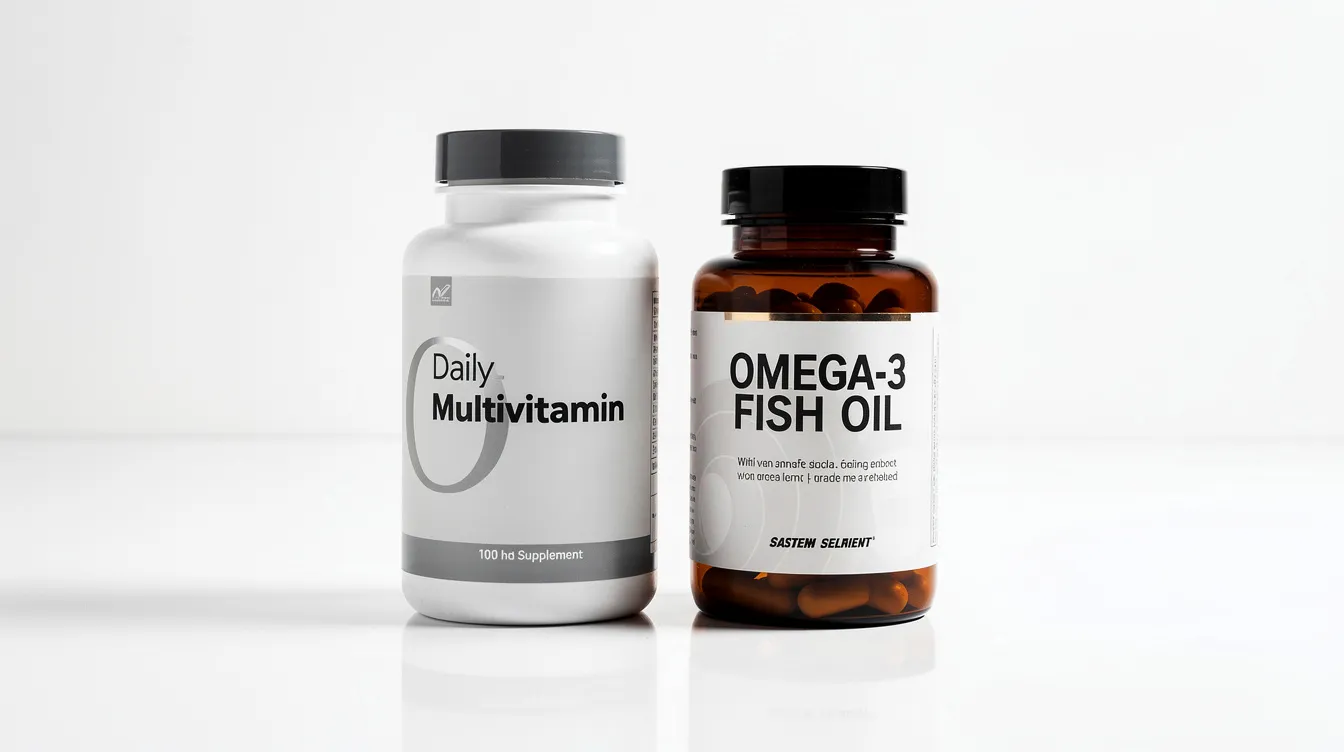 The image shows two different supplement bottles side by side on a clean white countertop, highlighting products designed to support testosterone production and enhance male vitality. These supplements may aid in boosting testosterone levels, improving energy levels, and promoting overall male health.