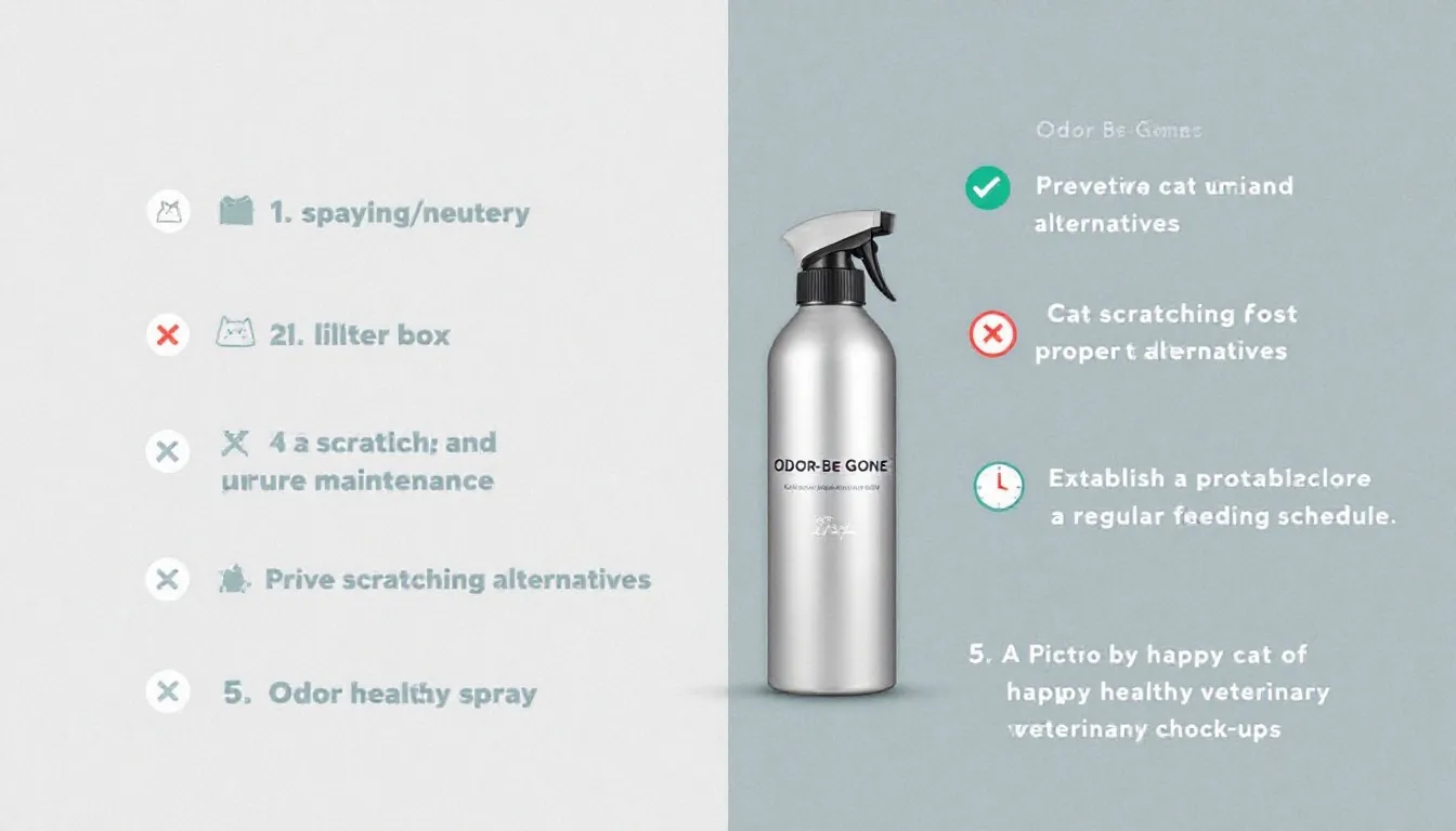 Preventive measures for future cat urine accidents, including a spray bottle.