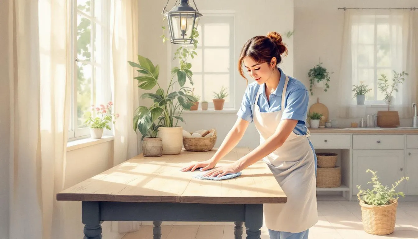 A compassionate cleaning service in action, showcasing a cleaner at work.