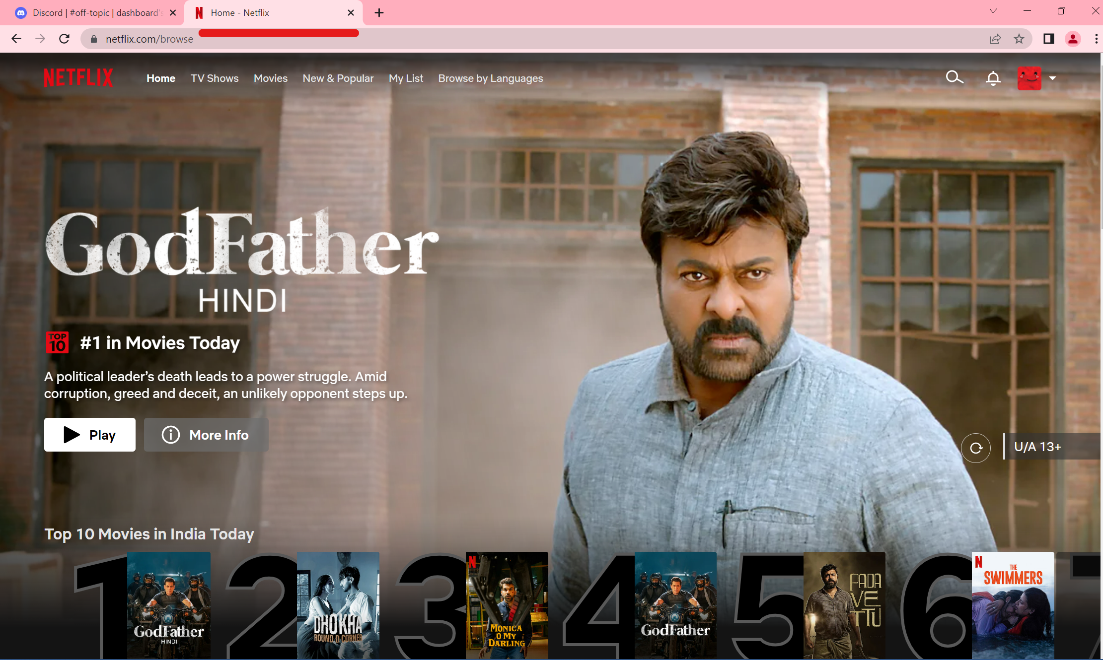 Netflix logged in home page on next tab
