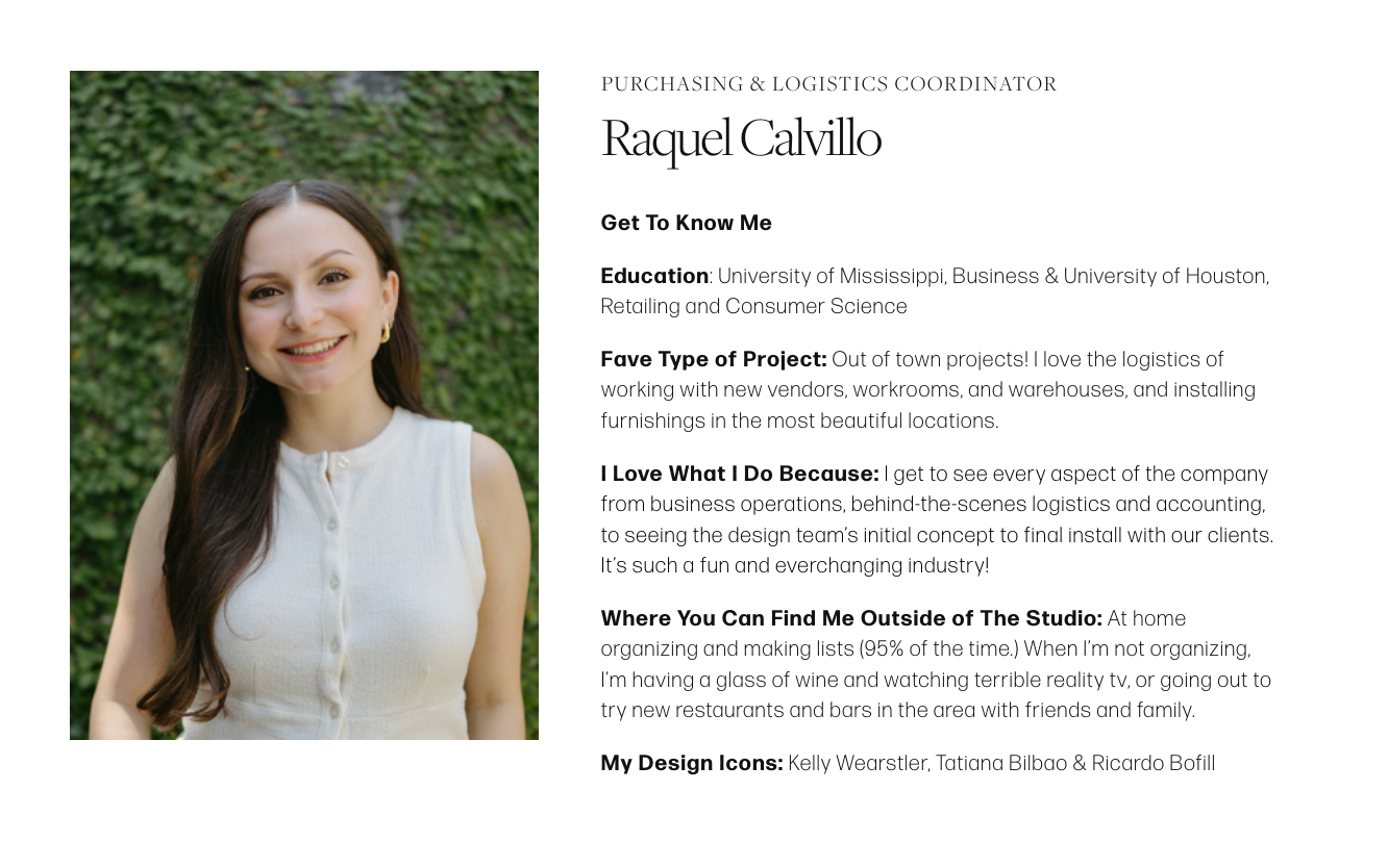 purchasing and logistics coordinator Raquel Calvillo