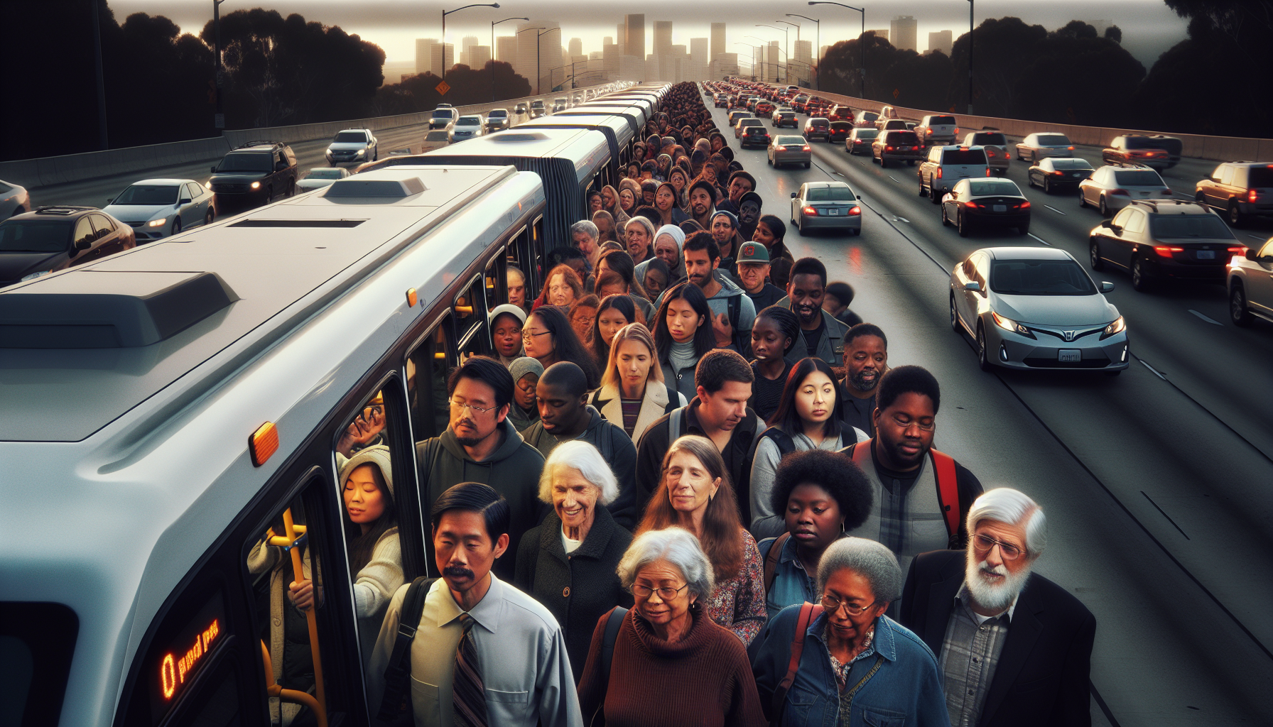 Commuters boarding a CapMetro bus during peak hours