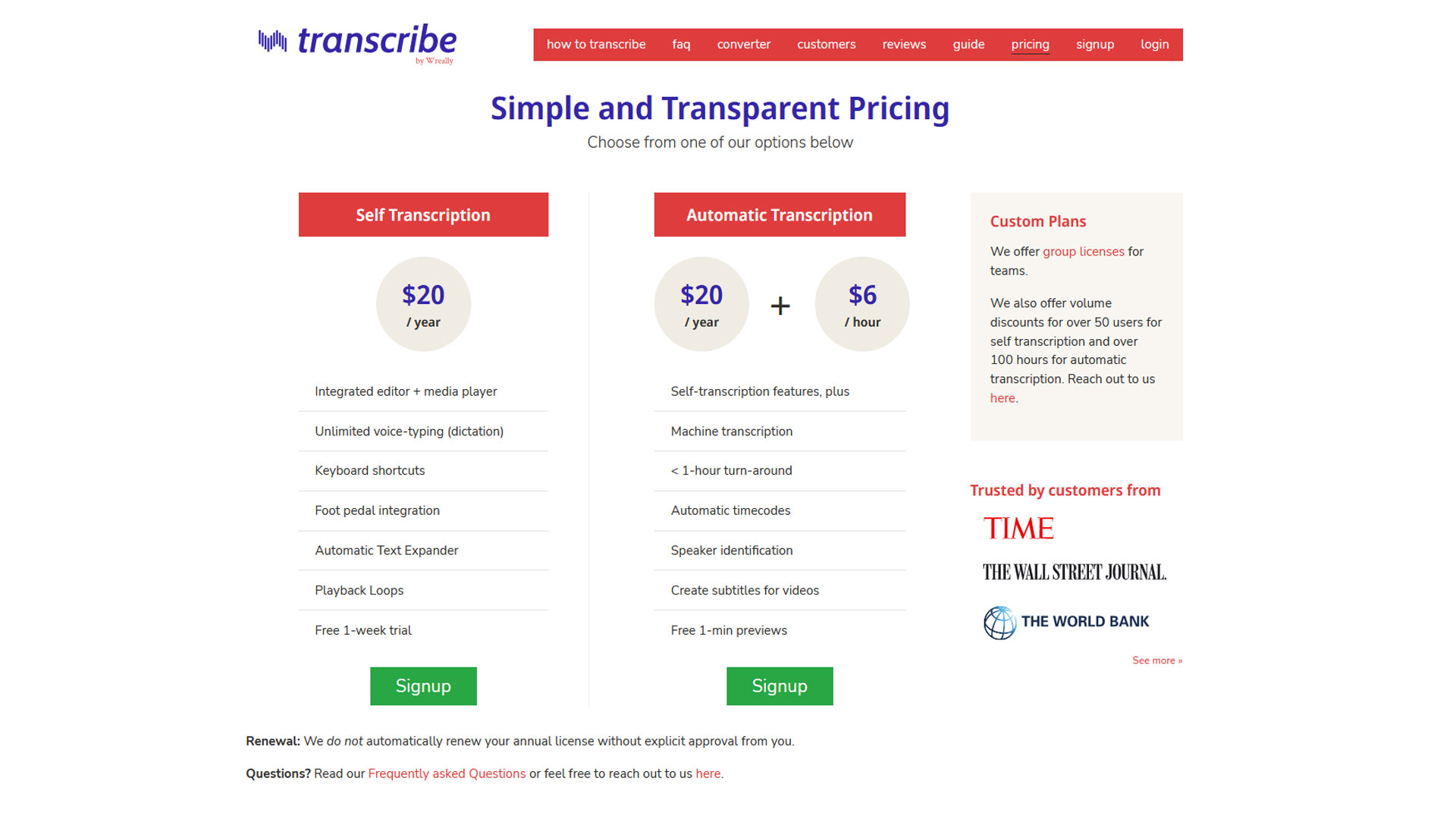 Transcribe by Wreally Pricing
