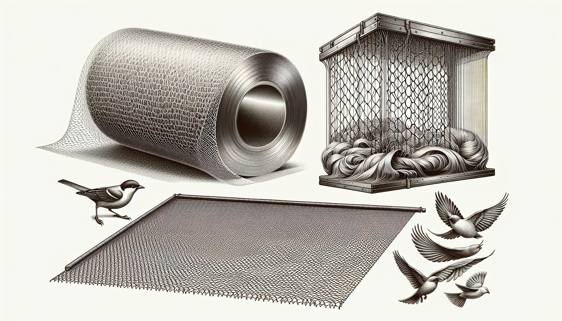 Illustration of different types of bird netting materials