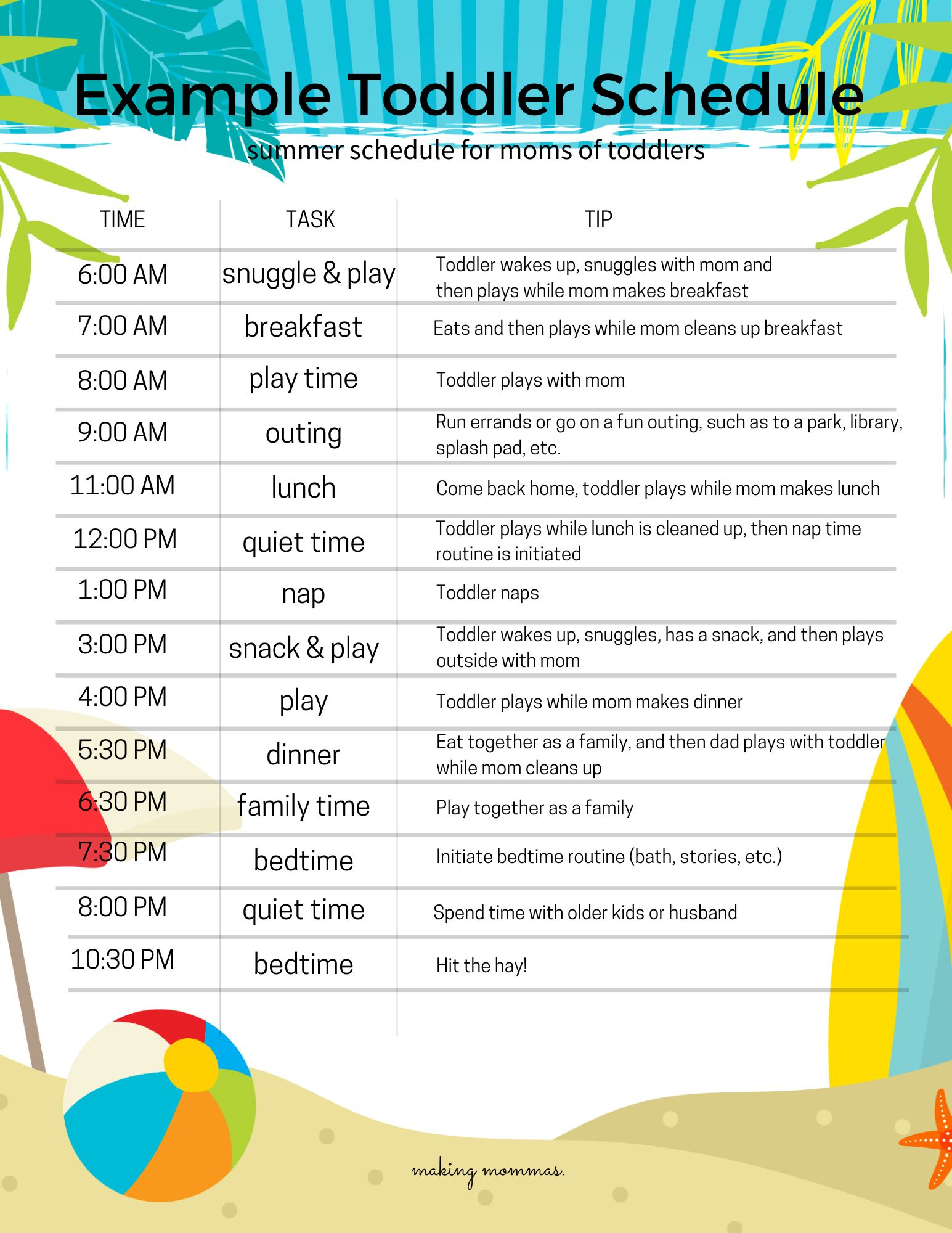 example summer schedule for toddlers