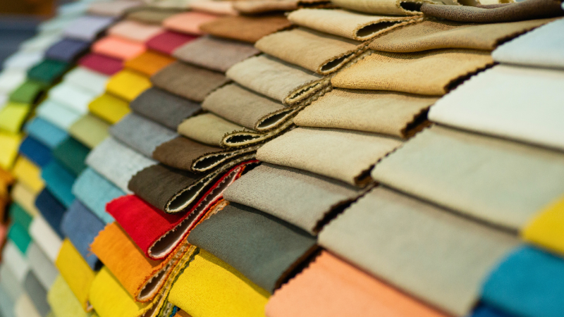 Different colors of fashion fabric trend options on display