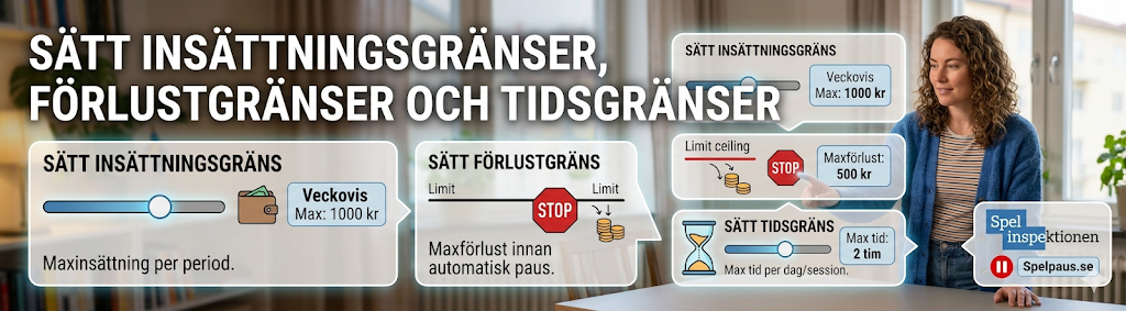 Sätt insättningsgränser, förlustgränser och tidsgränser för ansvarsfullt spelande och säkert spel om pengar i Sverige.