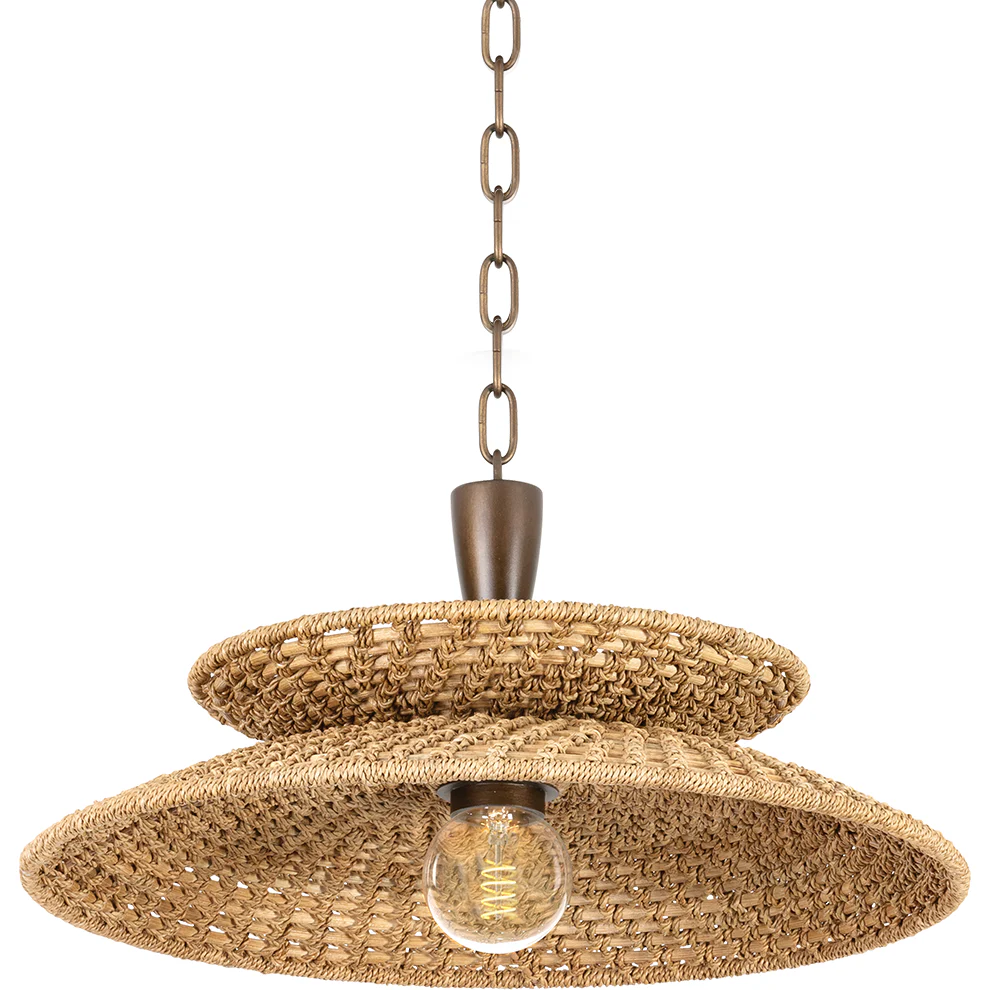 Landry 20" Wide 1-Light Pendant with natural abaca fibre shades, a stunning light fixture showcasing 2025 lighting trends for living rooms.