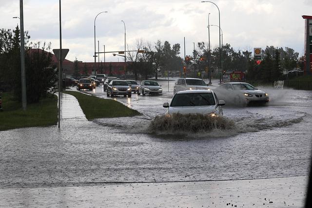 flooded, road, flood, flooding, storm, rain, water, nature, wet, thunderstorm, city