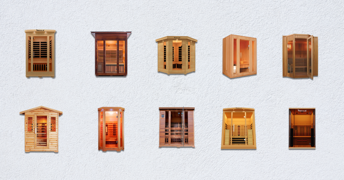 Image of a wide selection of indoor saunas offered by Airpuria from various top brands.