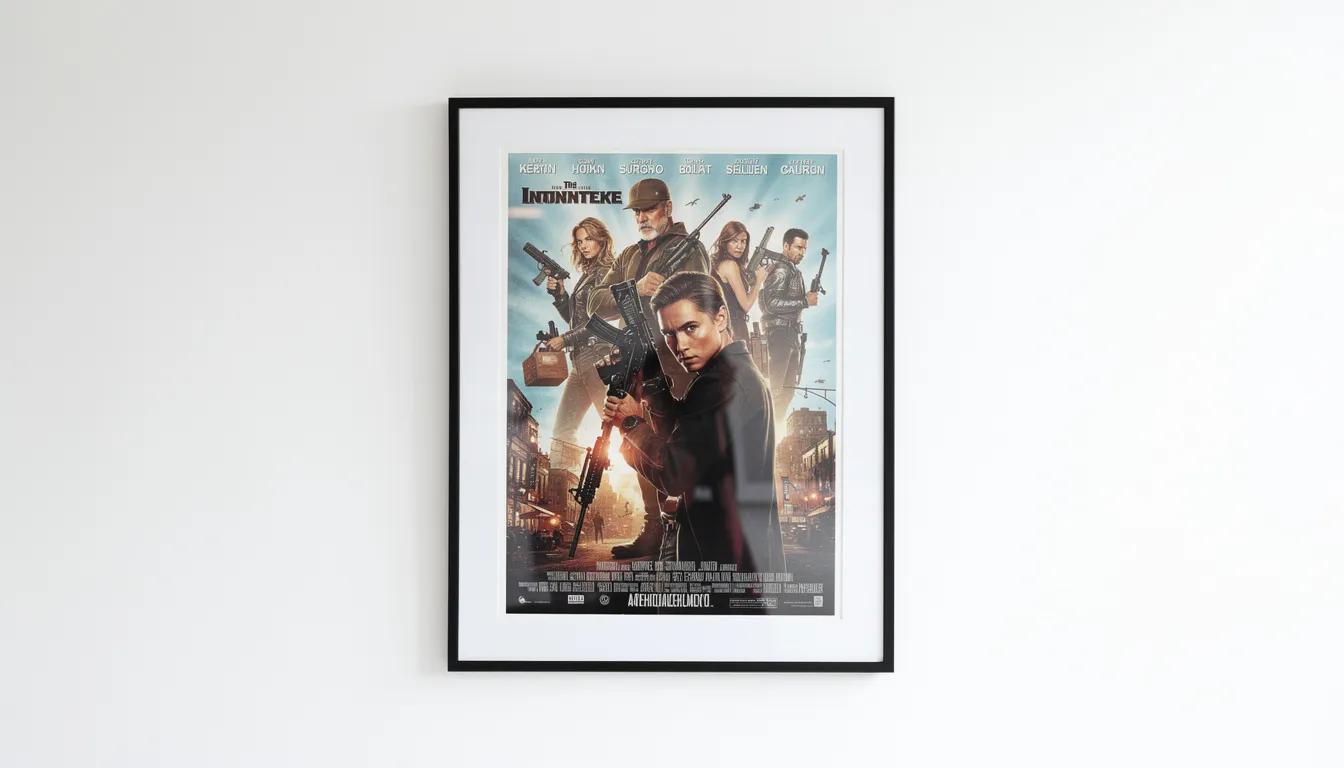A flat movie poster is framed and hanging on a white wall, displaying vibrant colors without any visible creases or distortions. The poster has been carefully processed to lay flat, ensuring a smooth presentation for art enthusiasts.